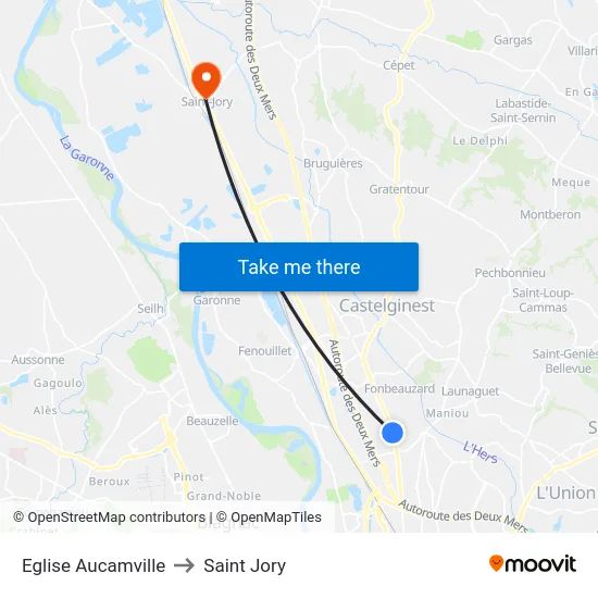 Eglise Aucamville to Saint Jory map