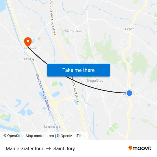 Mairie Gratentour to Saint Jory map