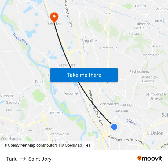 Turlu to Saint Jory map
