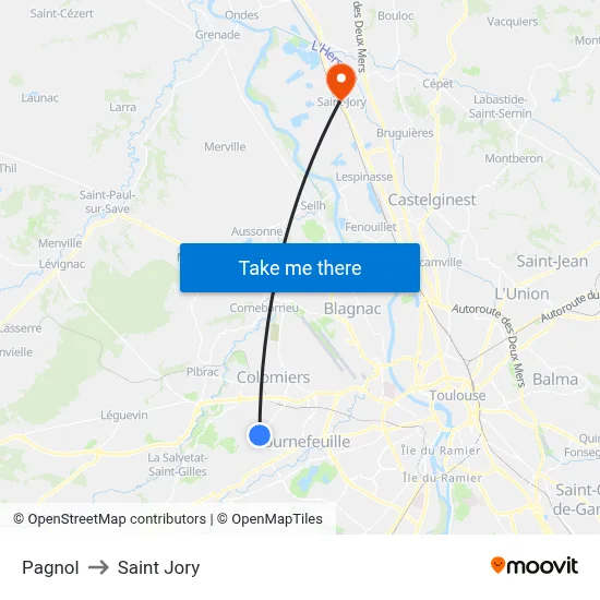 Pagnol to Saint Jory map