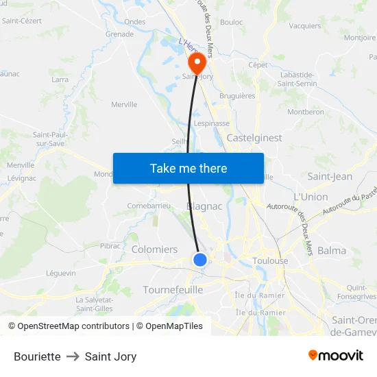Bouriette to Saint Jory map
