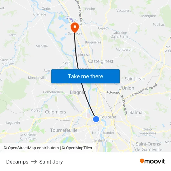 Décamps to Saint Jory map