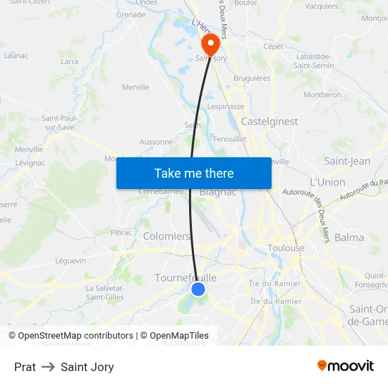 Prat to Saint Jory map