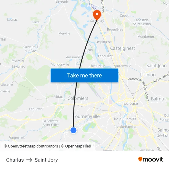 Charlas to Saint Jory map
