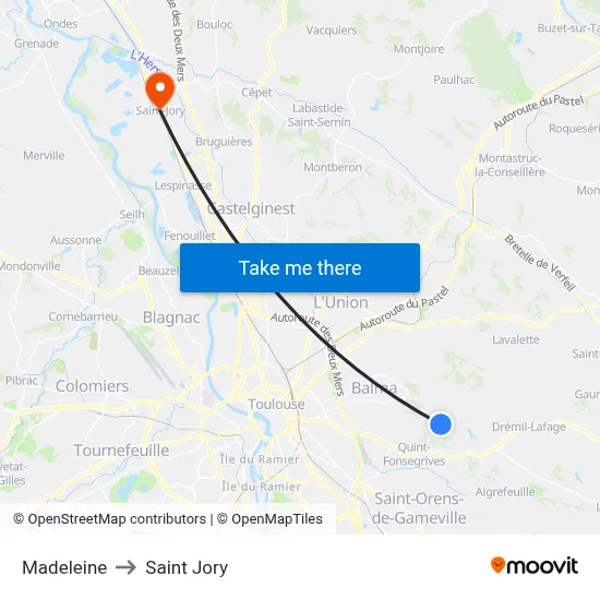 Madeleine to Saint Jory map