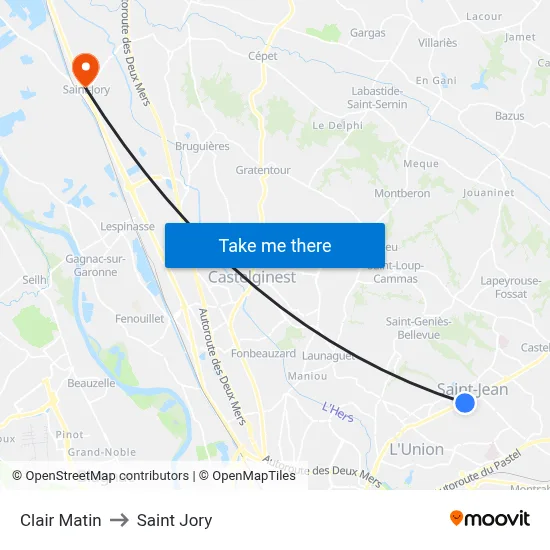 Clair Matin to Saint Jory map