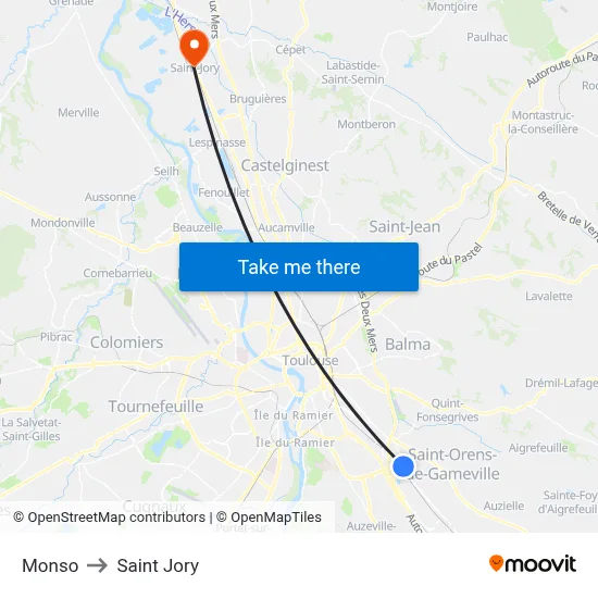 Monso to Saint Jory map