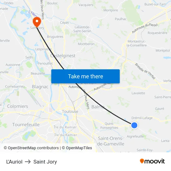 L'Auriol to Saint Jory map