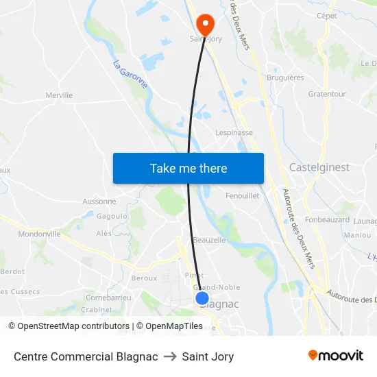 Centre Commercial Blagnac to Saint Jory map