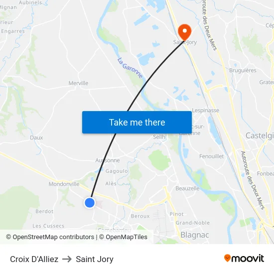 Croix D'Alliez to Saint Jory map