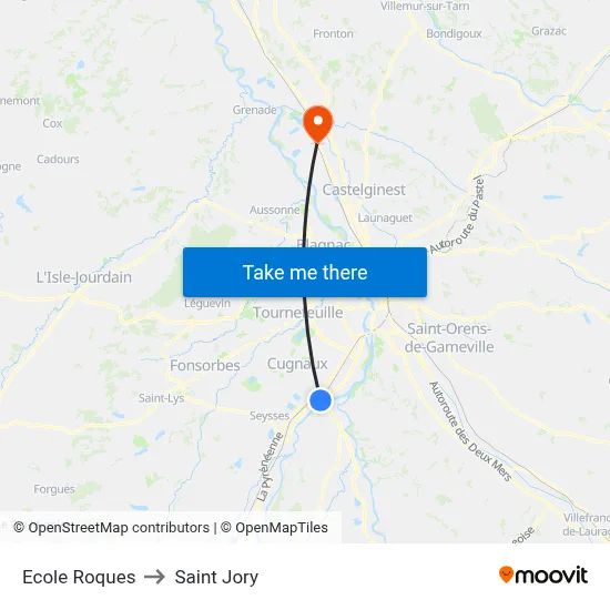Ecole Roques to Saint Jory map