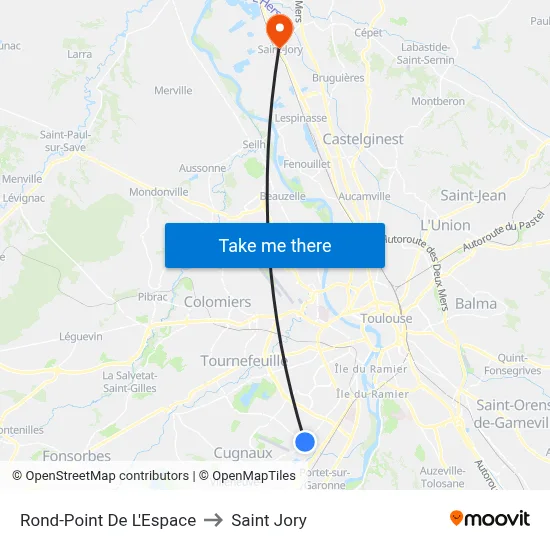 Rond-Point De L'Espace to Saint Jory map