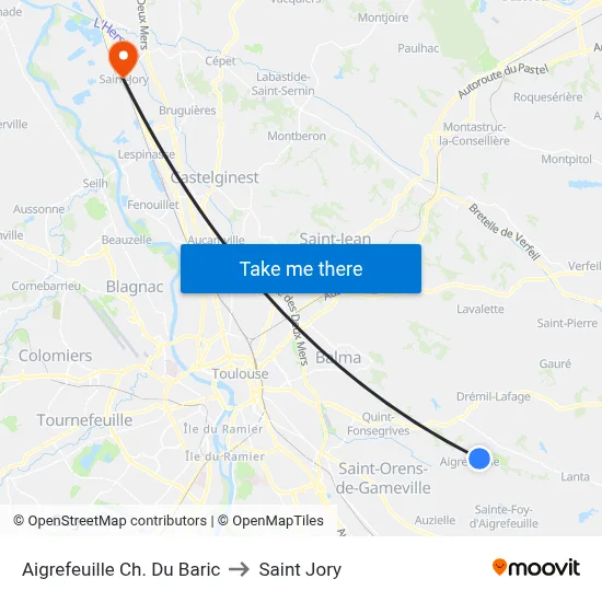 Aigrefeuille Ch. Du Baric to Saint Jory map
