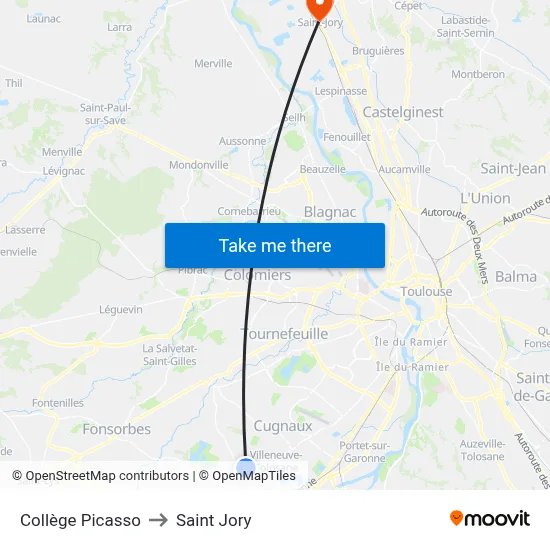 Collège Picasso to Saint Jory map