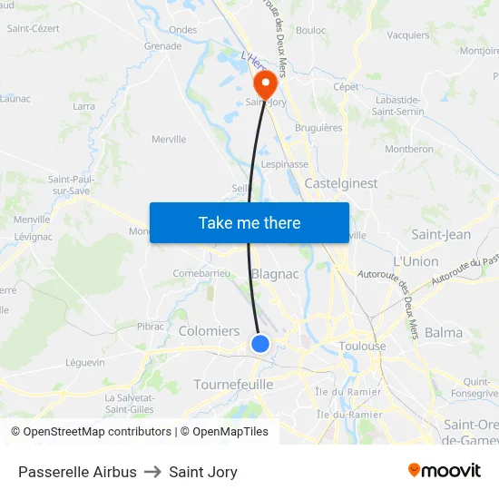 Passerelle Airbus to Saint Jory map