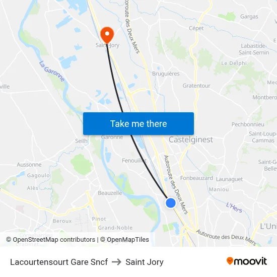 Lacourtensourt Gare Sncf to Saint Jory map