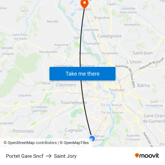 Portet Gare Sncf to Saint Jory map