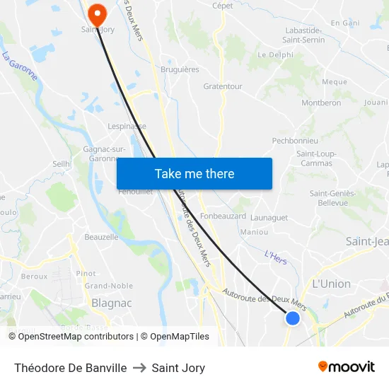 Théodore De Banville to Saint Jory map