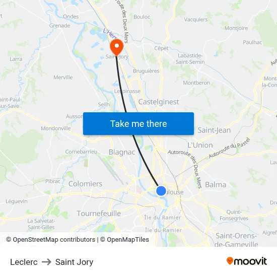 Leclerc to Saint Jory map