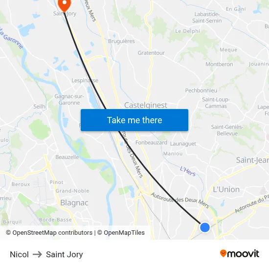 Nicol to Saint Jory map