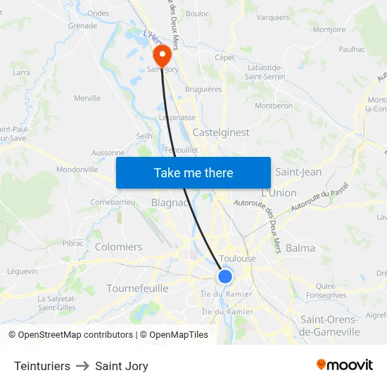 Teinturiers to Saint Jory map