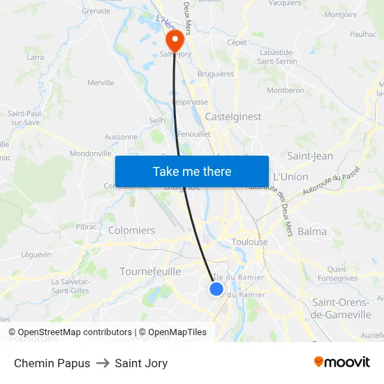 Chemin Papus to Saint Jory map