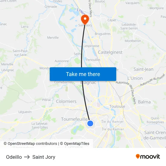 Odeillo to Saint Jory map