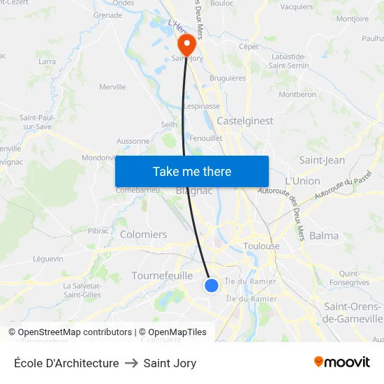 École D'Architecture to Saint Jory map