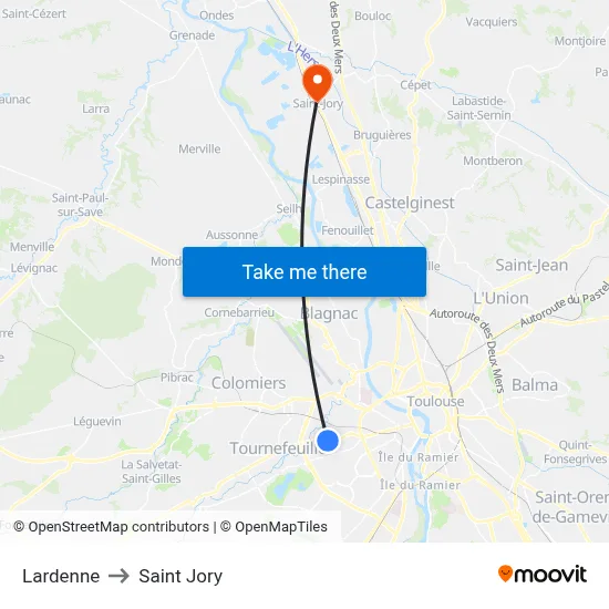 Lardenne to Saint Jory map
