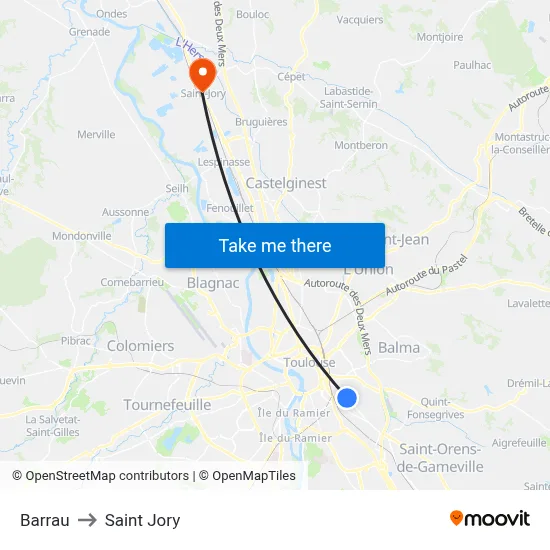 Barrau to Saint Jory map