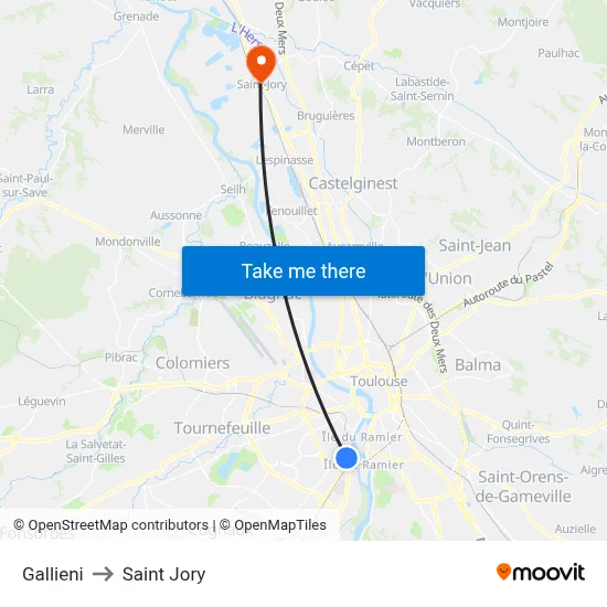 Gallieni to Saint Jory map