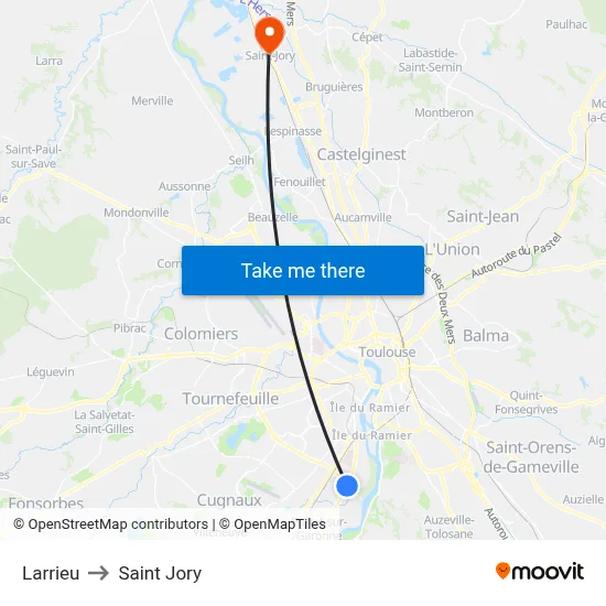 Larrieu to Saint Jory map