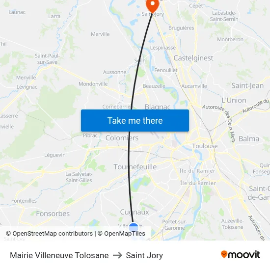 Mairie Villeneuve Tolosane to Saint Jory map