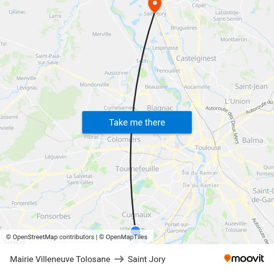 Mairie Villeneuve Tolosane to Saint Jory map