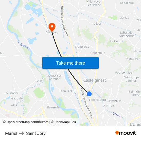 Mariel to Saint Jory map