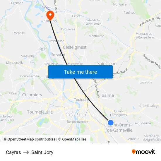 Cayras to Saint Jory map