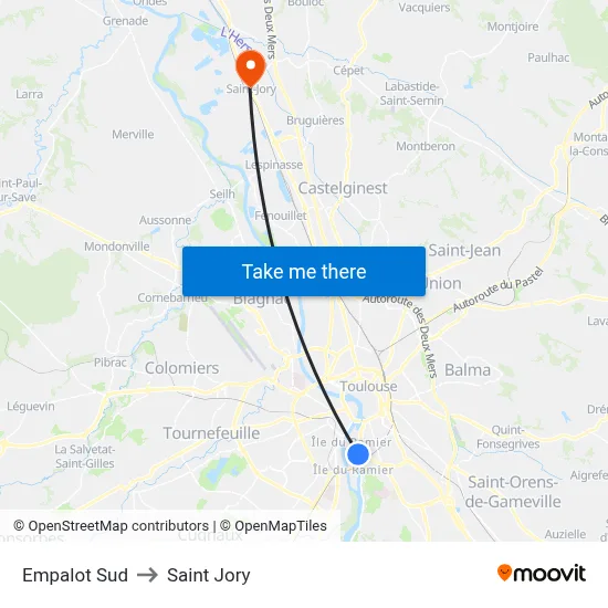 Empalot Sud to Saint Jory map