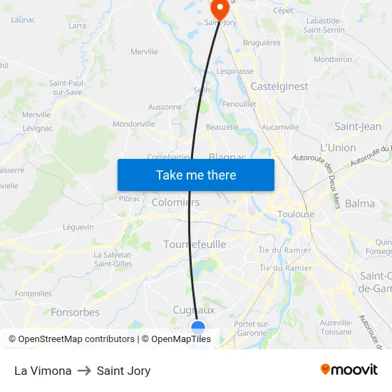 La Vimona to Saint Jory map