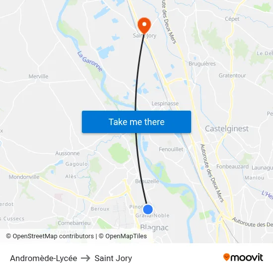 Andromède-Lycée to Saint Jory map