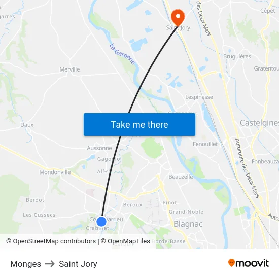 Monges to Saint Jory map