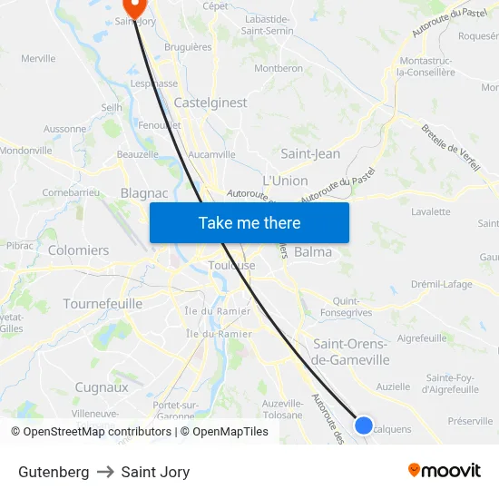 Gutenberg to Saint Jory map