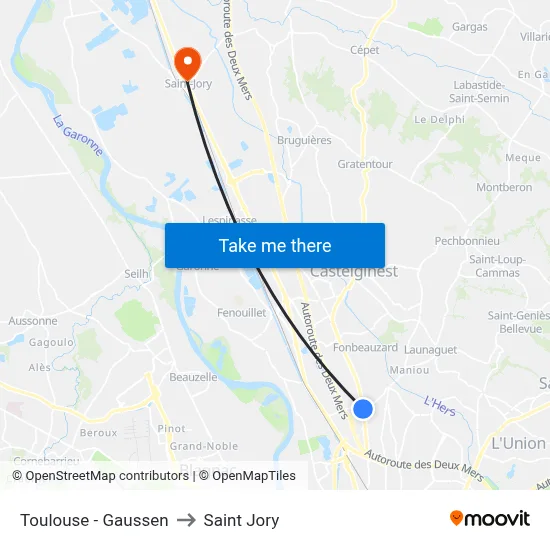 Toulouse - Gaussen to Saint Jory map