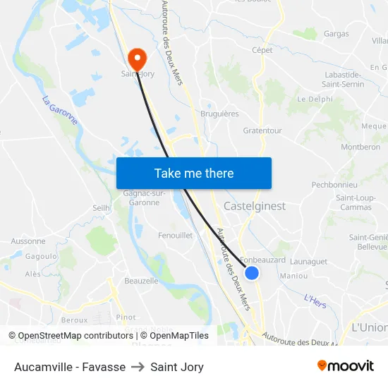 Aucamville - Favasse to Saint Jory map