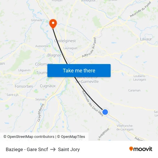 Baziege - Gare Sncf to Saint Jory map