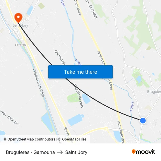 Bruguieres - Gamouna to Saint Jory map