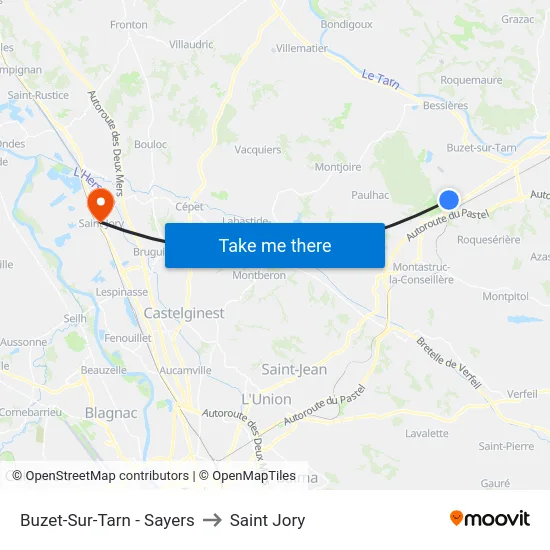 Buzet-Sur-Tarn - Sayers to Saint Jory map