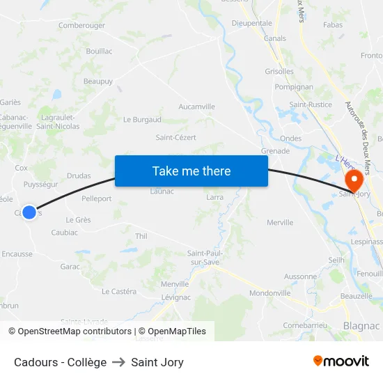 Cadours - Collège to Saint Jory map