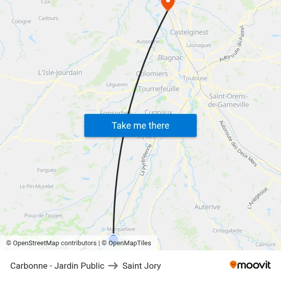 Carbonne - Jardin Public to Saint Jory map