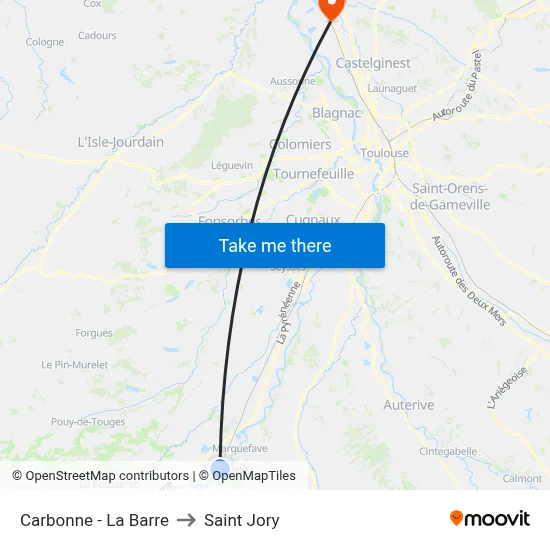 Carbonne - La Barre to Saint Jory map