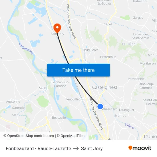 Fonbeauzard - Raude-Lauzette to Saint Jory map